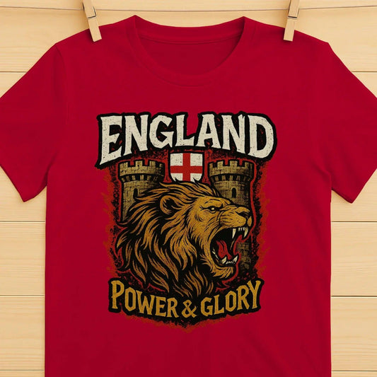 England Power & Glory T-Shirt – Roaring Lion Crest Tee - Celtic Wolfwear