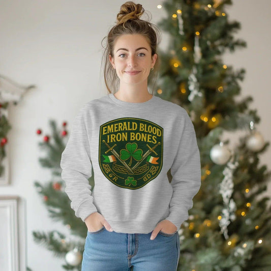 Irish Sweatshirt - Emblem Emerald Blood-iron Bones Unisex - Celtic Wolfwear