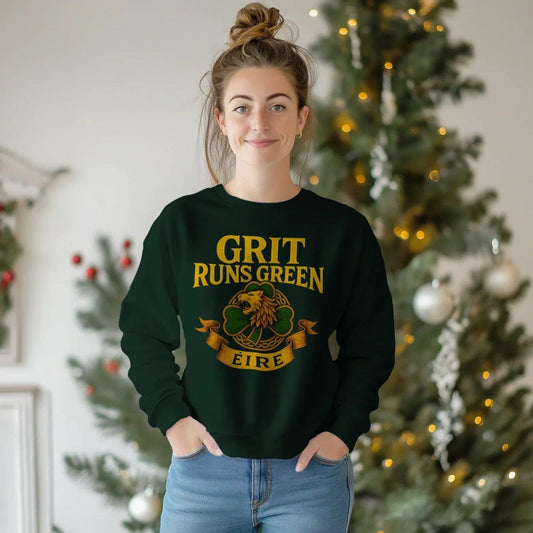 Irish Sweatshirt - Grit Runs Green Éire Unisex Streetwear - Celtic Wolfwear