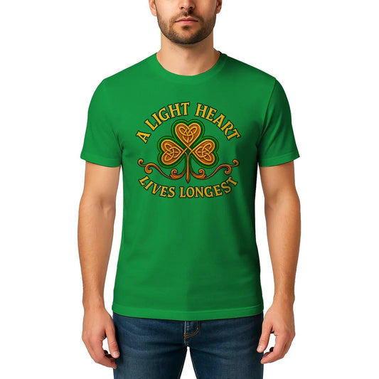 Irish T-Shirt - Clover Heart Gold Script Crew Tee Unisex - Celtic Wolfwear
