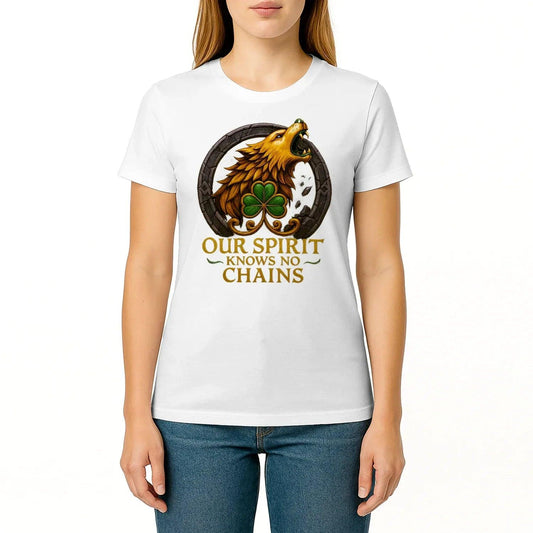 Irish T-Shirt - Our Spirit Knows No Chains Tee Wear Unisex - Celtic Wolfwear
