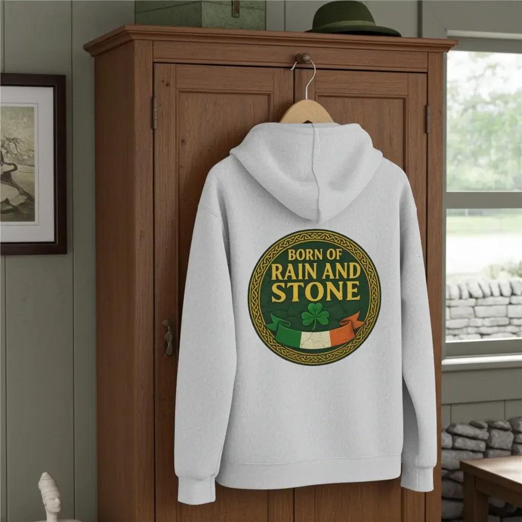 Born of Rain and Stone Unisex Zip Hoodie - Celtic Hoodies Ireland Collection - Celtic Wolfwear