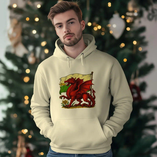 Welsh Dragon Hoodie - Distressed Flag Unisex Streetwear - Celtic Wolfwear