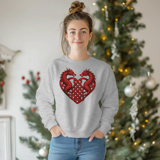 Welsh Dragon Sweatshirt - Heart Dragons Unisex Streetwear - Celtic Wolfwear