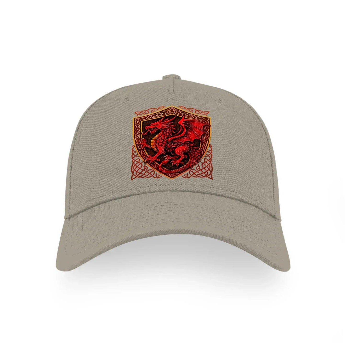 Light grey baseball cap with red dragon crest emblem on front