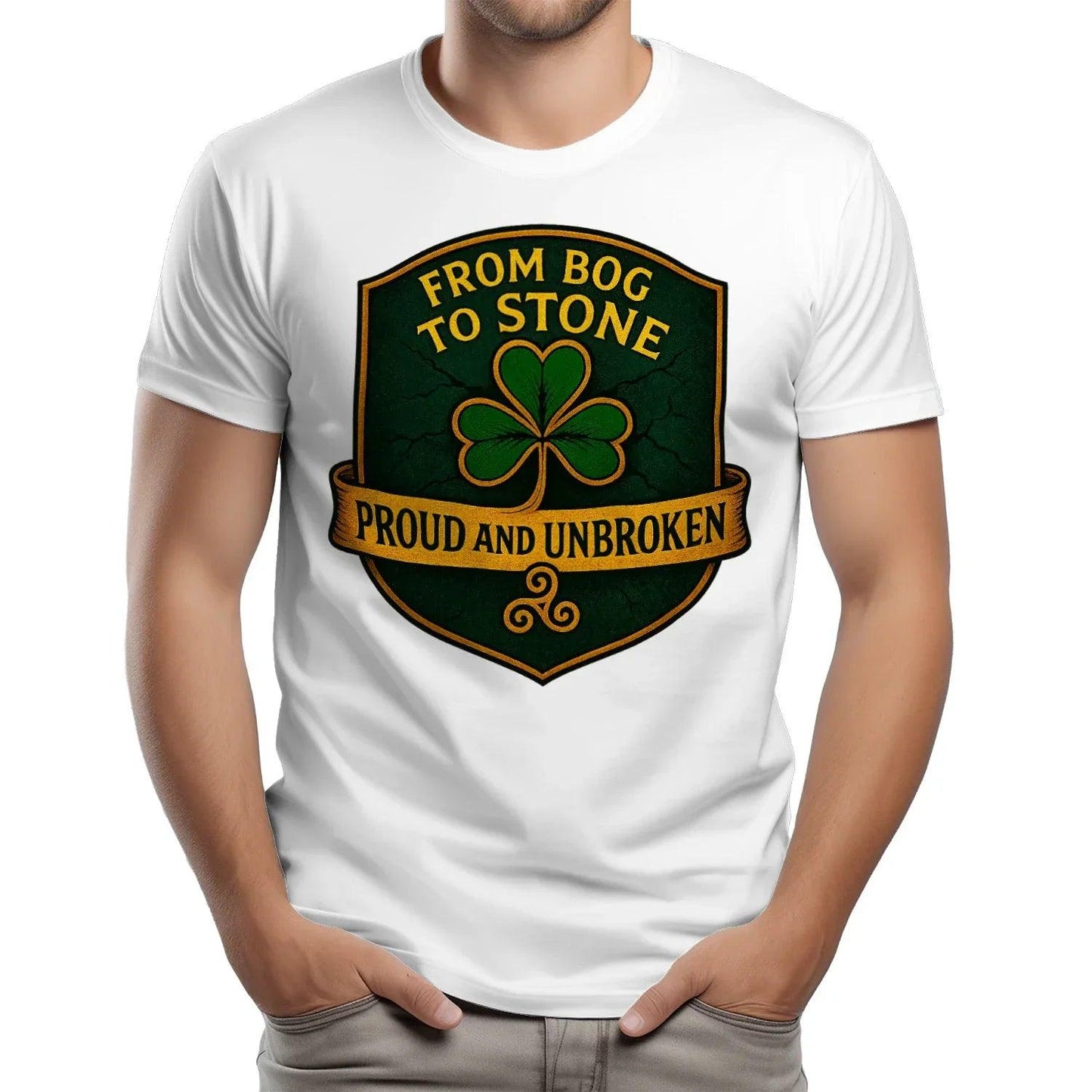 From Bog to Stone Unbroken Irish T Shirts for Adults - Unisex Heavy Cotton T-shirt - Celtic Wolfwear