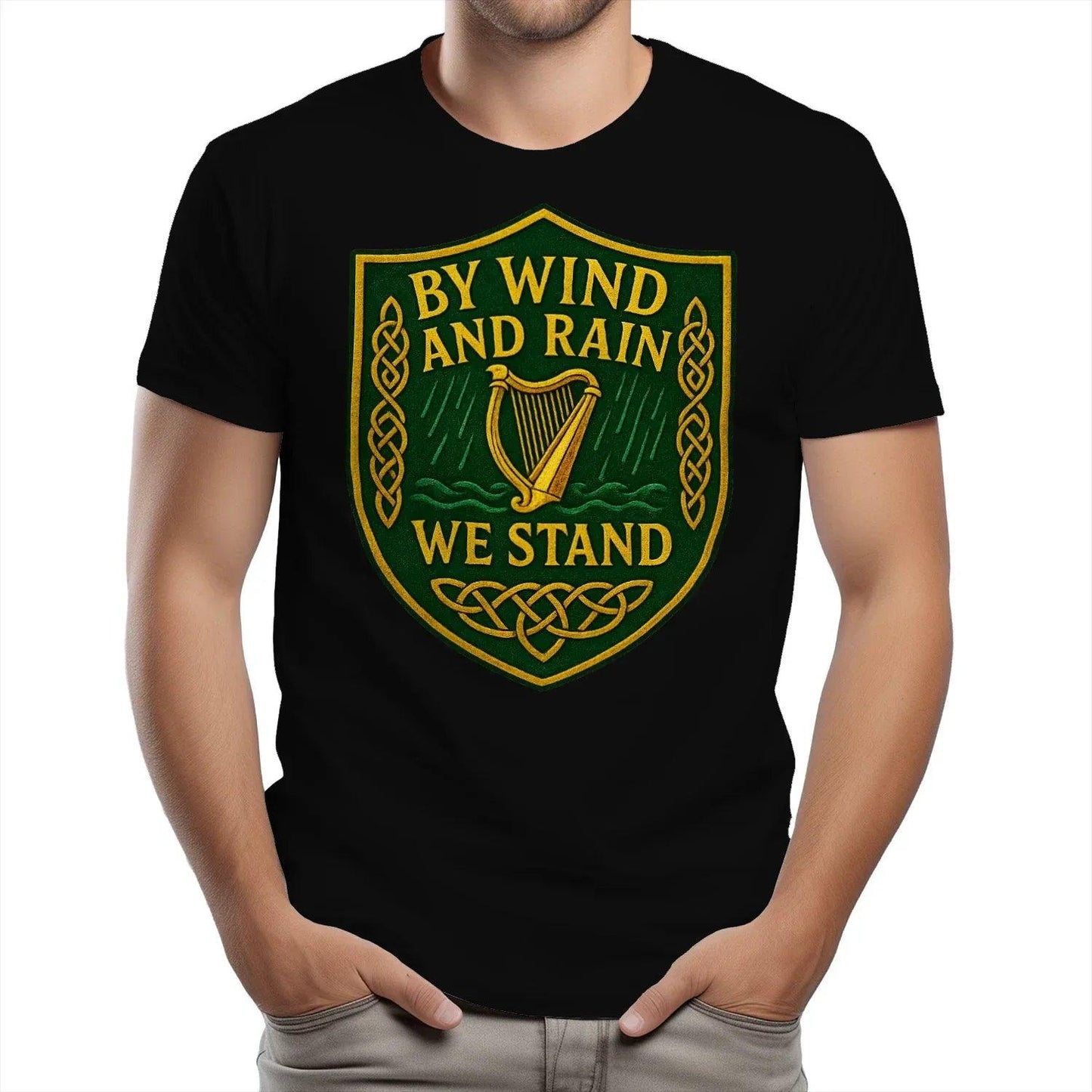 By Wind and Rain We Stand Irish T Shirts for Adults Unisex Heavy Cotton T-Shirt - Celtic Wolfwear