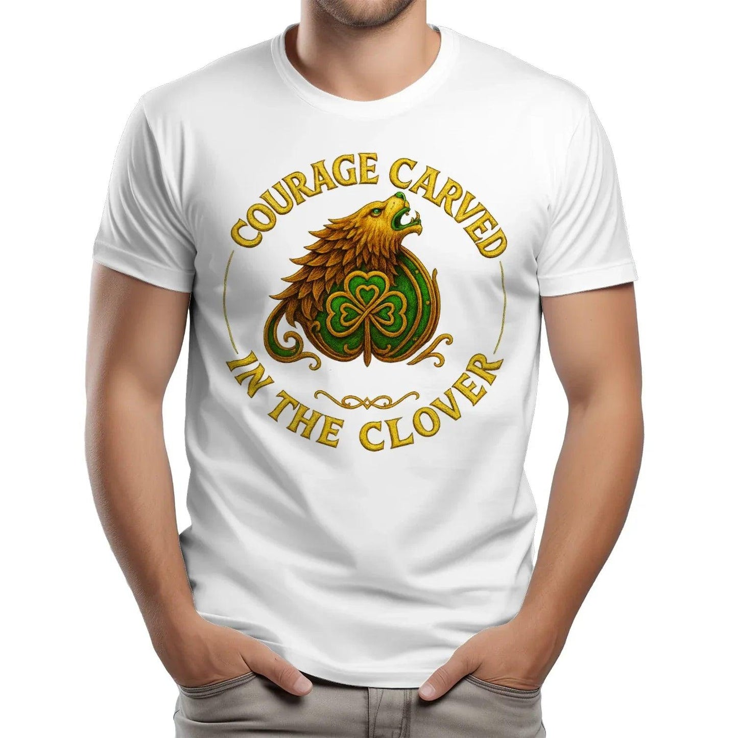 Courage Carved in the Clover Irish T-shirts for Adults - Unisex T-shirt - Celtic Wolfwear