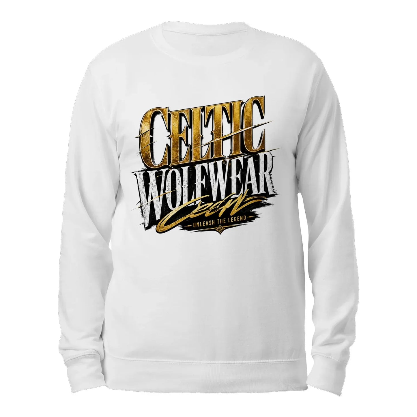 White sweatshirt with back Celtic Wolfwear graphic