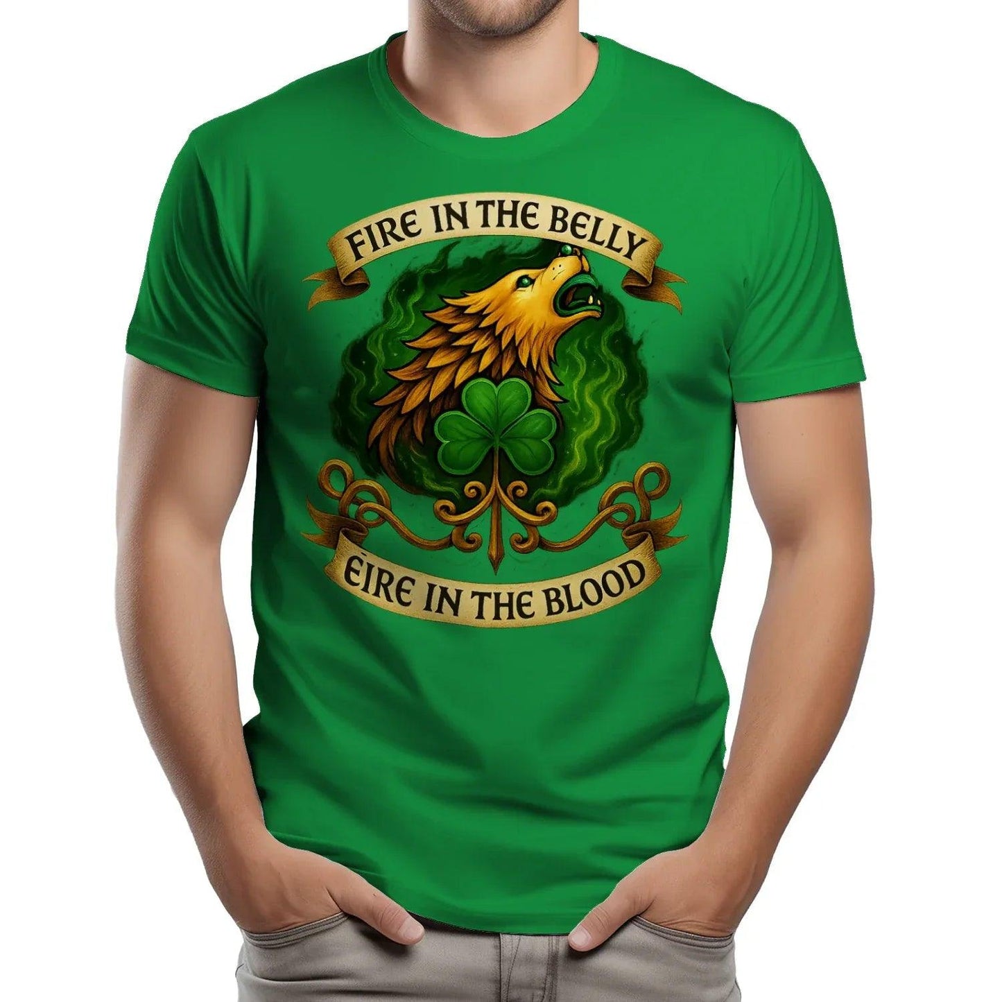 Fire in the Belly Eire in the Blood Unisex Soft Style T-Shirt - Unique Ireland Souvenir T Shirts - Celtic Wolfwear