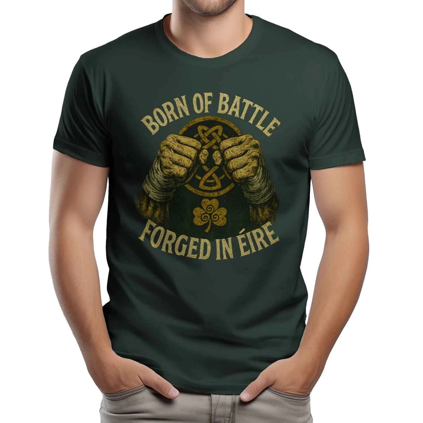 Born of Battle Forged in Eire Unisex Soft Style Irish T Shirts for Adults - - Celtic Wolfwear
