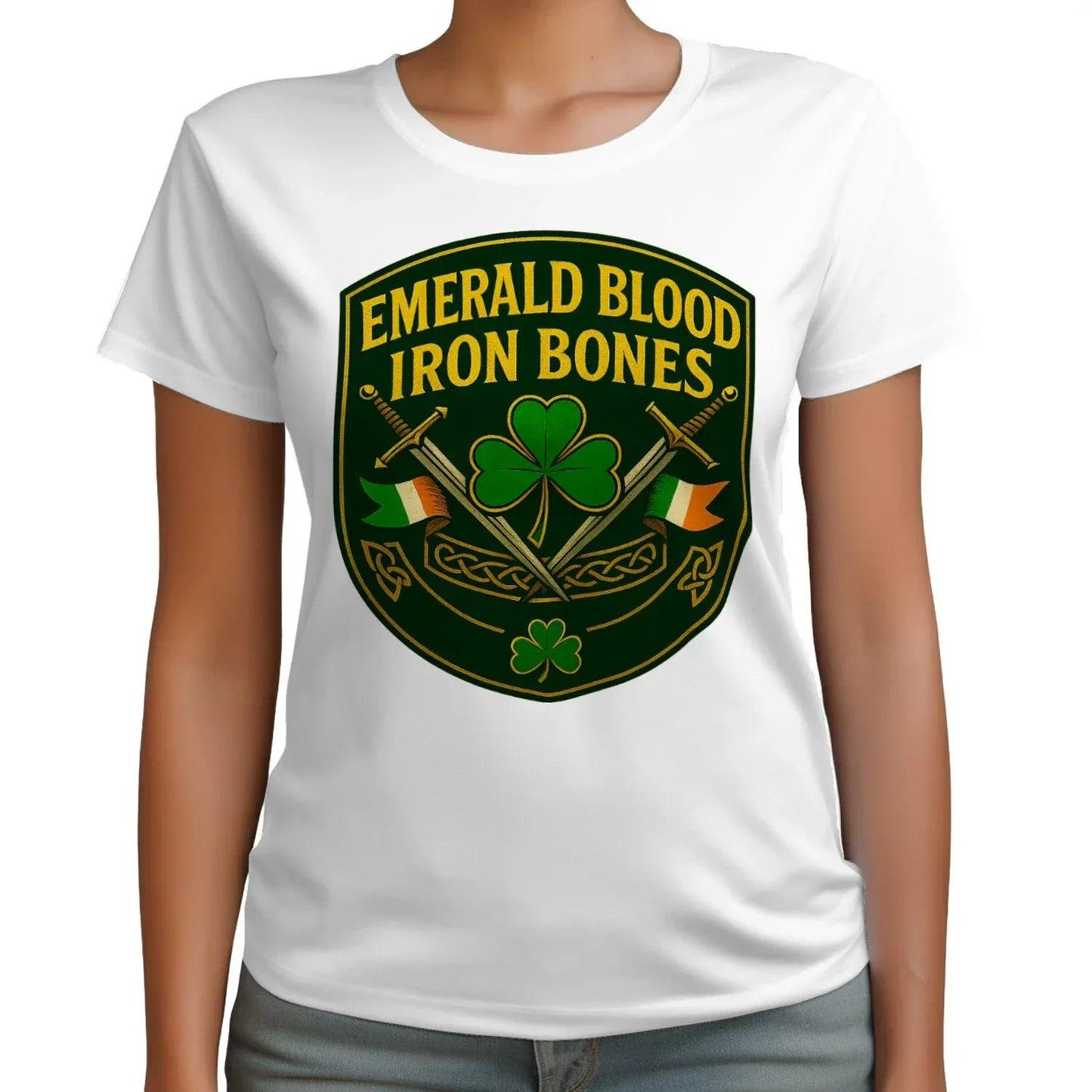 Emerald Blood Iron Bones Unisex Heavy Cotton T-shirt - Irish T Shirts for Adults - Celtic Wolfwear