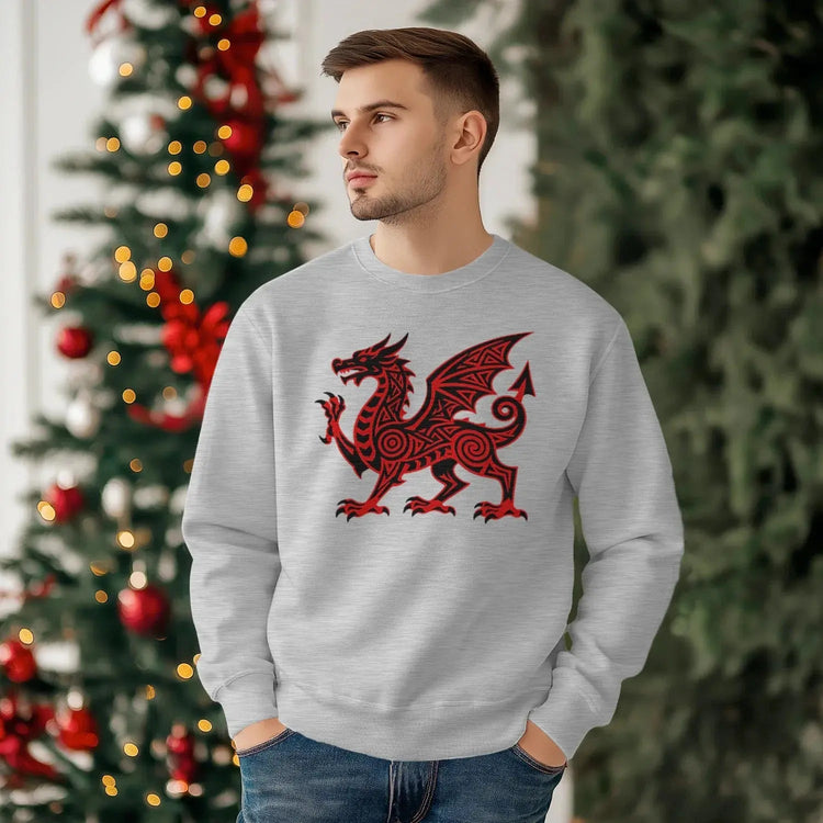 Wales sweaters collection featuring red dragon, Y Ddraig Goch and Welsh Celtic designs