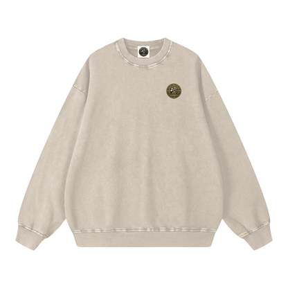 Oversized snow-washed sweatshirt, light apricot, small chest patch detail