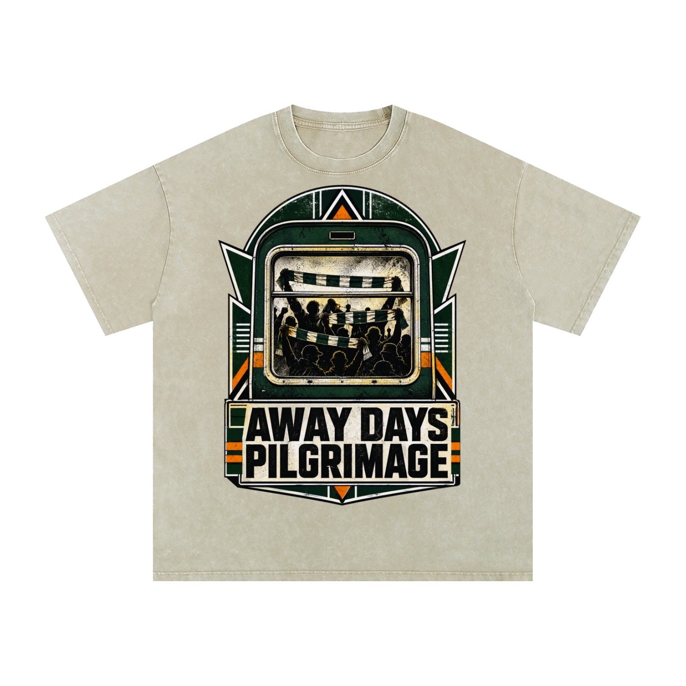 Oversized cotton T-shirt in cream with large front event graphic in green and black