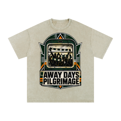 Oversized cotton T-shirt in cream with large front event graphic in green and black