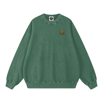 Oversized snow-washed sweatshirt, dark green, small chest patch detail