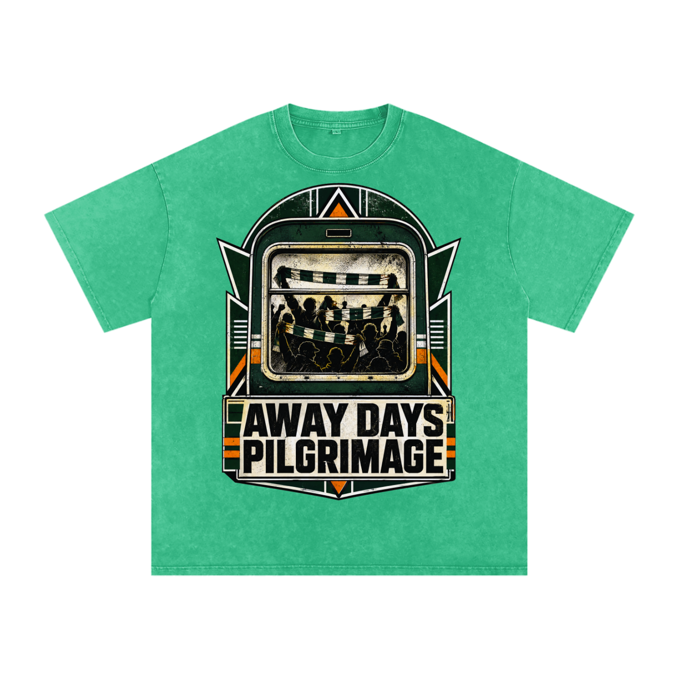 Oversized cotton T-shirt in green with large front green, black, and white event graphic