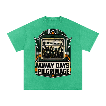 Oversized cotton T-shirt in green with large front green, black, and white event graphic