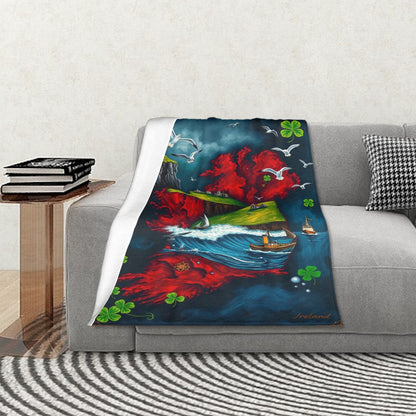 Map of Ireland 320 GSM Thick Flannel Throw Blanket 60"x50"
