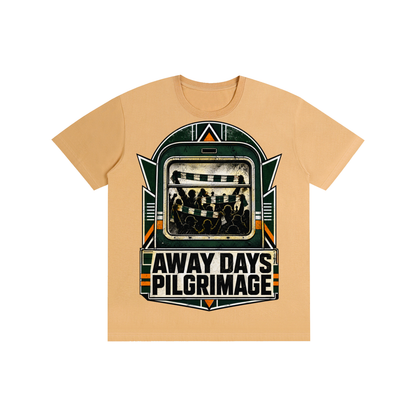 Caramel unisex pure-cotton T-shirt with front “Away Days Pilgrimage” graphic