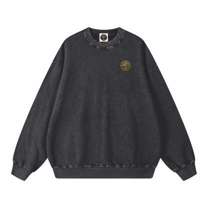 Oversized snow-washed sweatshirt, dark gray, small chest patch detail