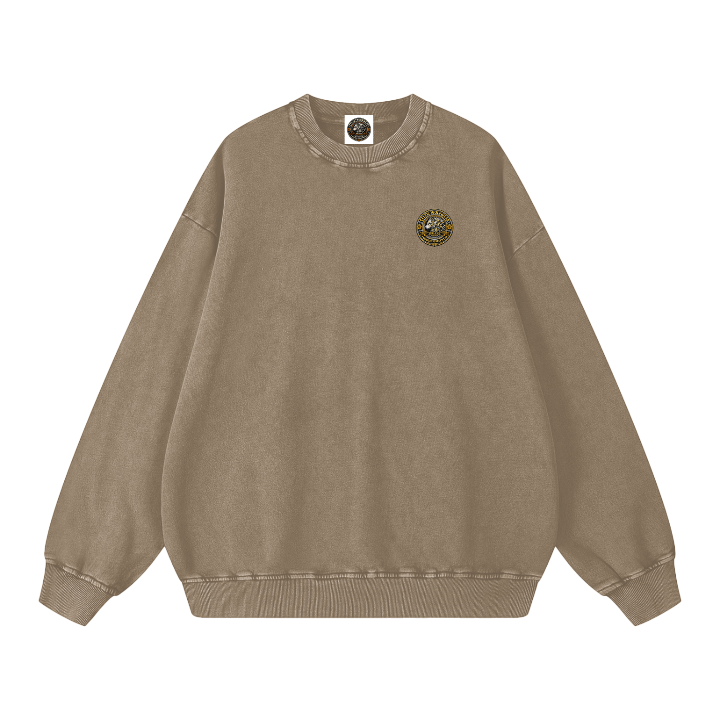 Oversized snow-washed sweatshirt, stone gray, small chest patch detail