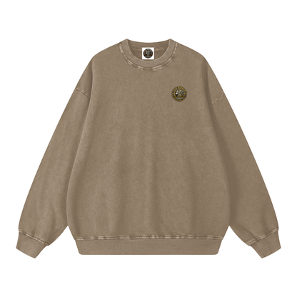 Oversized snow-washed sweatshirt, stone gray, small chest patch detail
