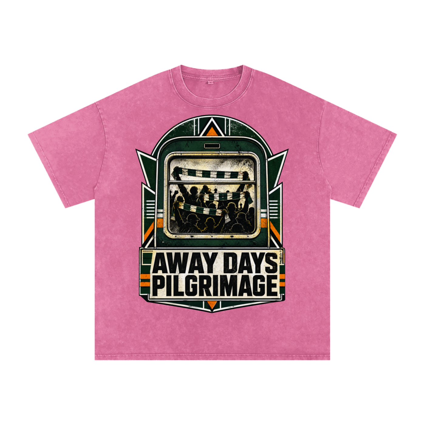 Oversized cotton T-shirt in rose pink with large front event graphic in green and black