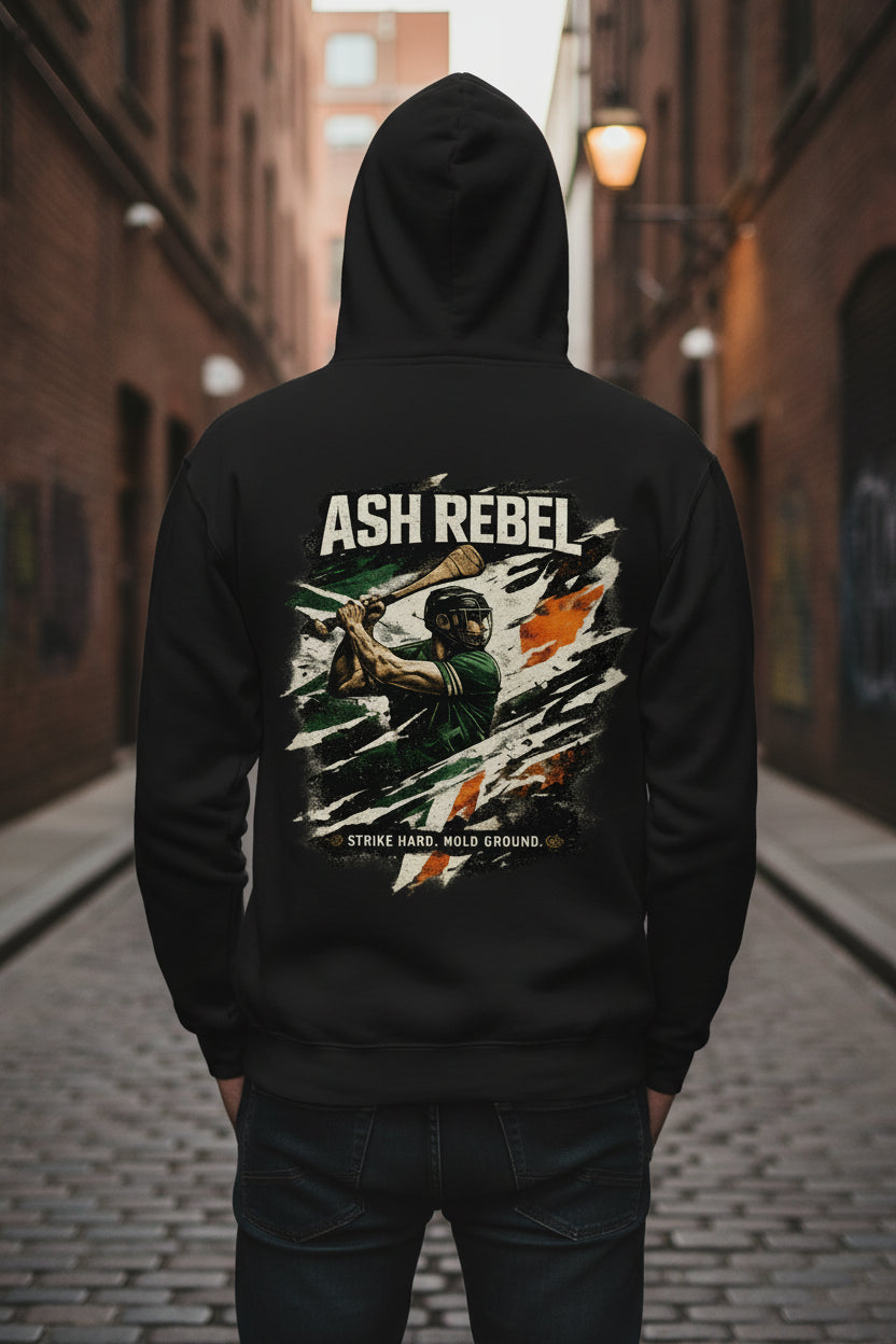 Black unisex hoodie with large back graphic print and drawstring hood
