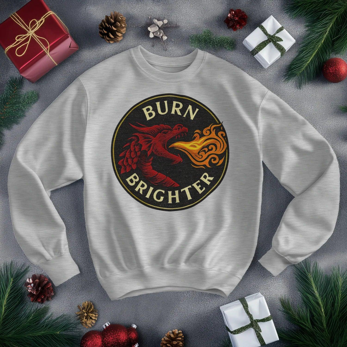 Burn Brighter Welsh Dragon Sweatshirt – Circle Emblem - Celtic Wolfwear