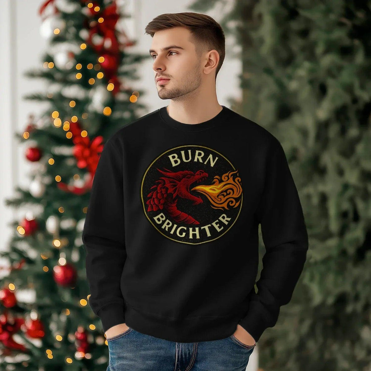 Burn Brighter Welsh Dragon Sweatshirt – Circle Emblem - Celtic Wolfwear