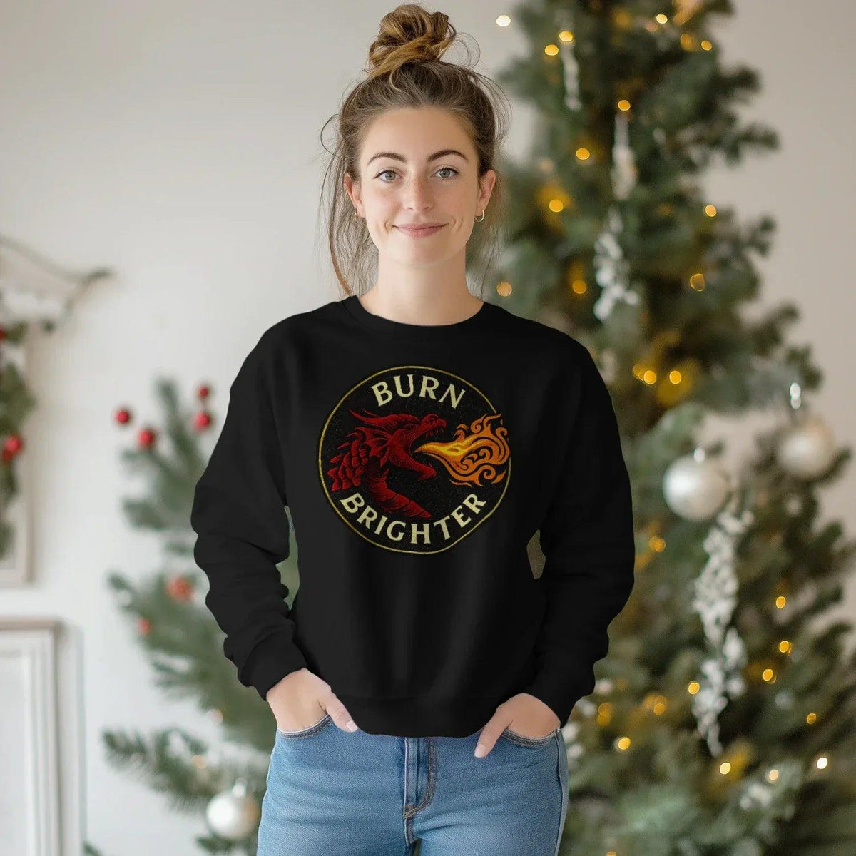 Burn Brighter Welsh Dragon Sweatshirt – Circle Emblem - Celtic Wolfwear