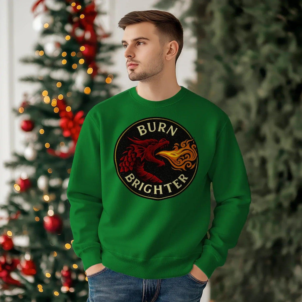 Burn Brighter Welsh Dragon Sweatshirt – Circle Emblem - Celtic Wolfwear