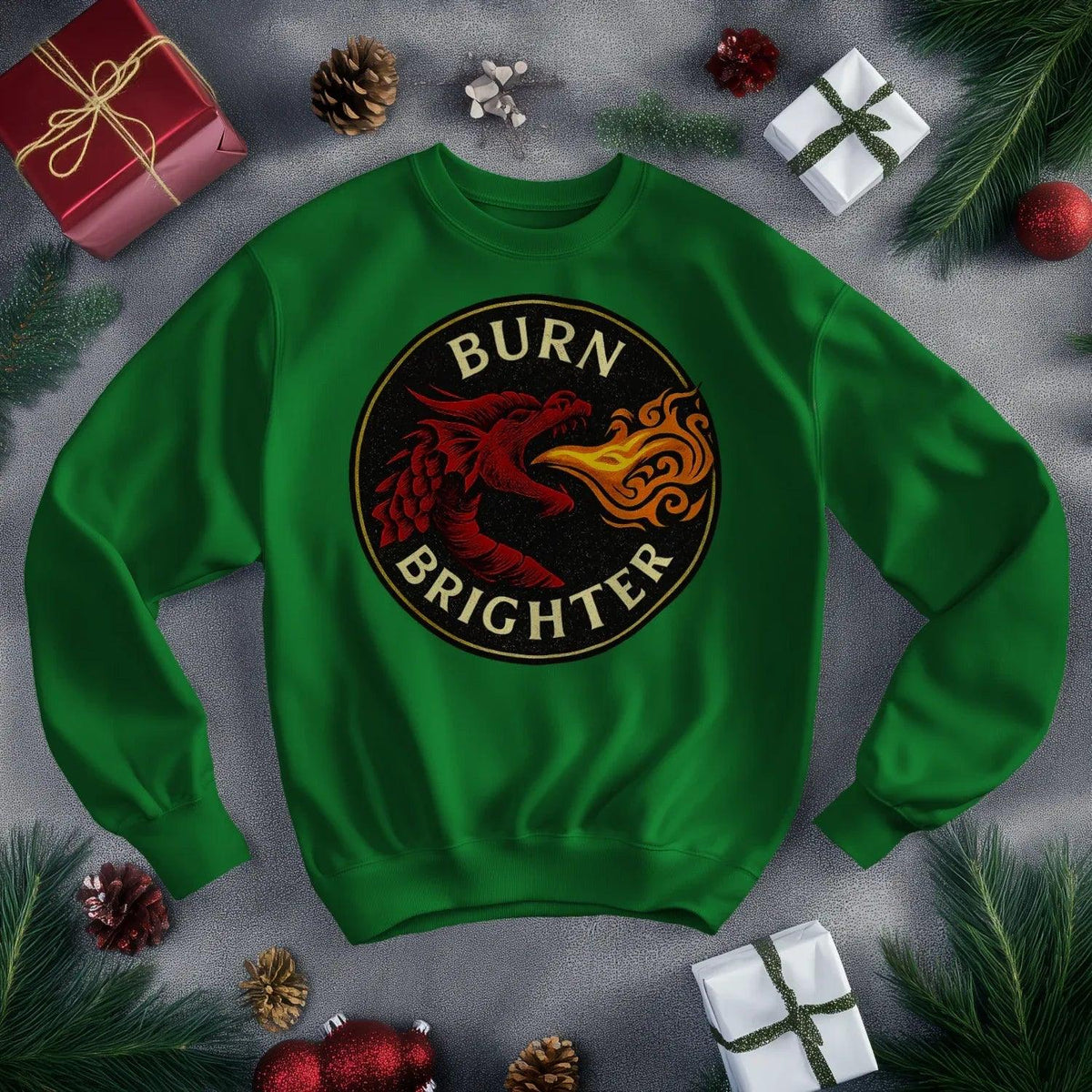 Burn Brighter Welsh Dragon Sweatshirt – Circle Emblem - Celtic Wolfwear