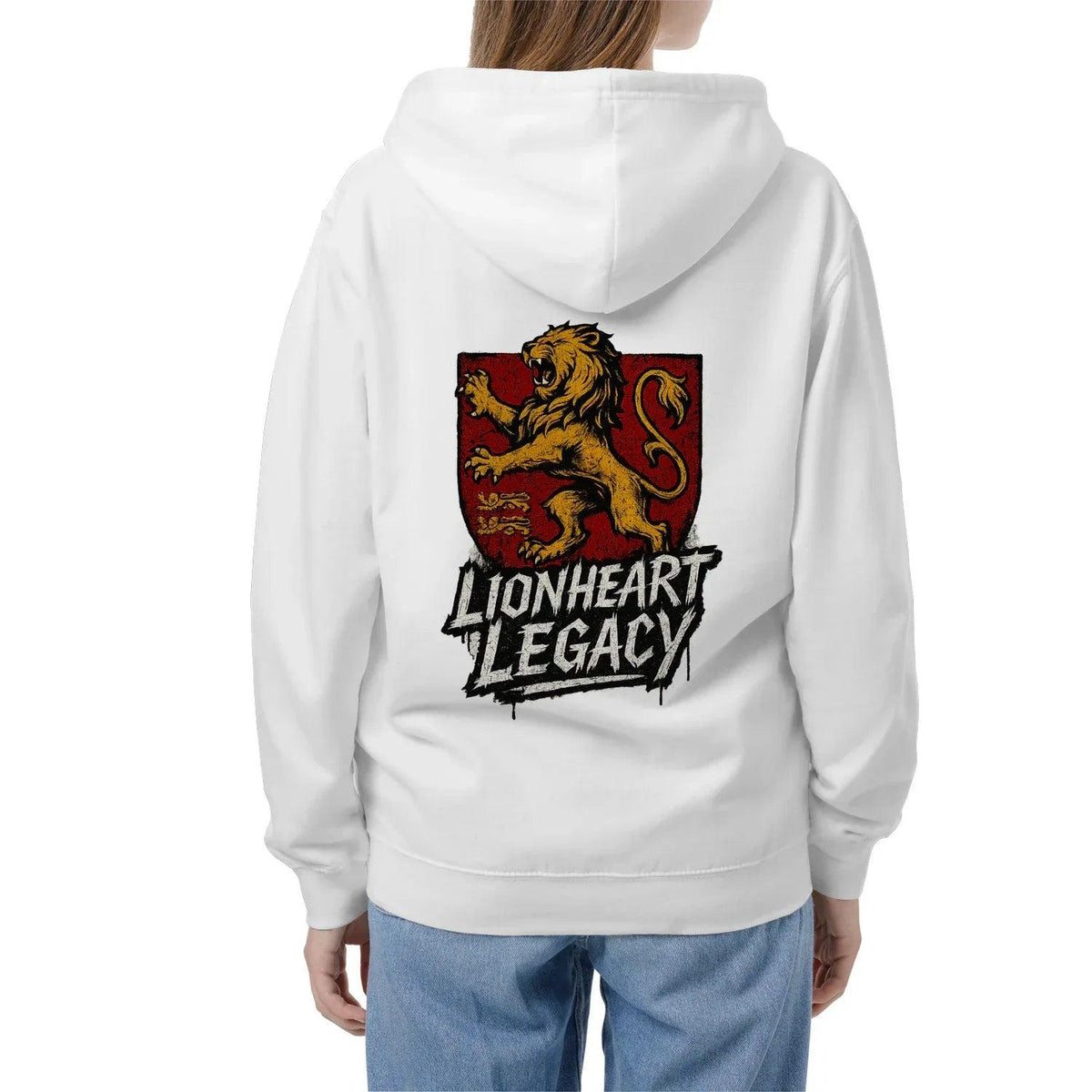 Celtic Lion Zip Hoodie - Lionheart Red Ribbed Hem Unisex - Celtic Wolfwear