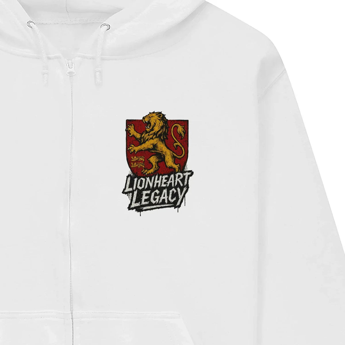Celtic Lion Zip Hoodie - Lionheart Red Ribbed Hem Unisex - Celtic Wolfwear