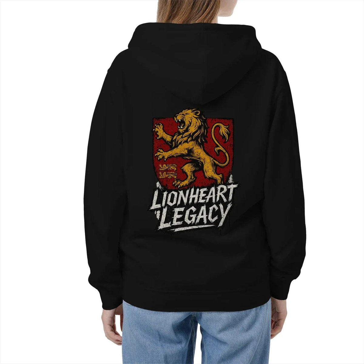 Celtic Lion Zip Hoodie - Lionheart Red Ribbed Hem Unisex - Celtic Wolfwear