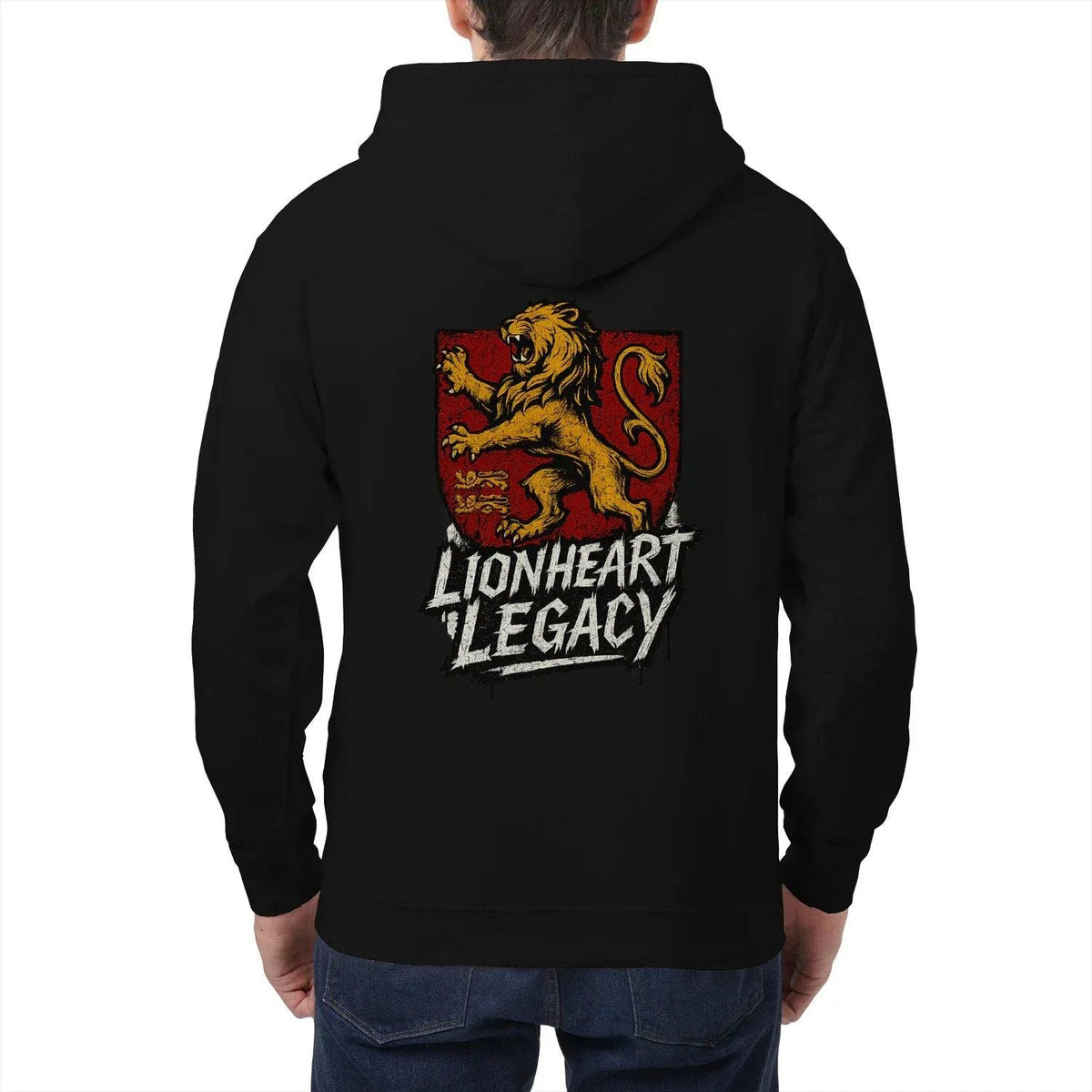 Celtic Lion Zip Hoodie - Lionheart Red Ribbed Hem Unisex - Celtic Wolfwear