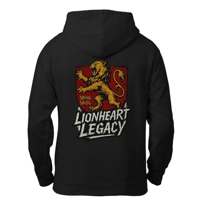 Celtic Lion Zip Hoodie - Lionheart Red Ribbed Hem Unisex - Celtic Wolfwear