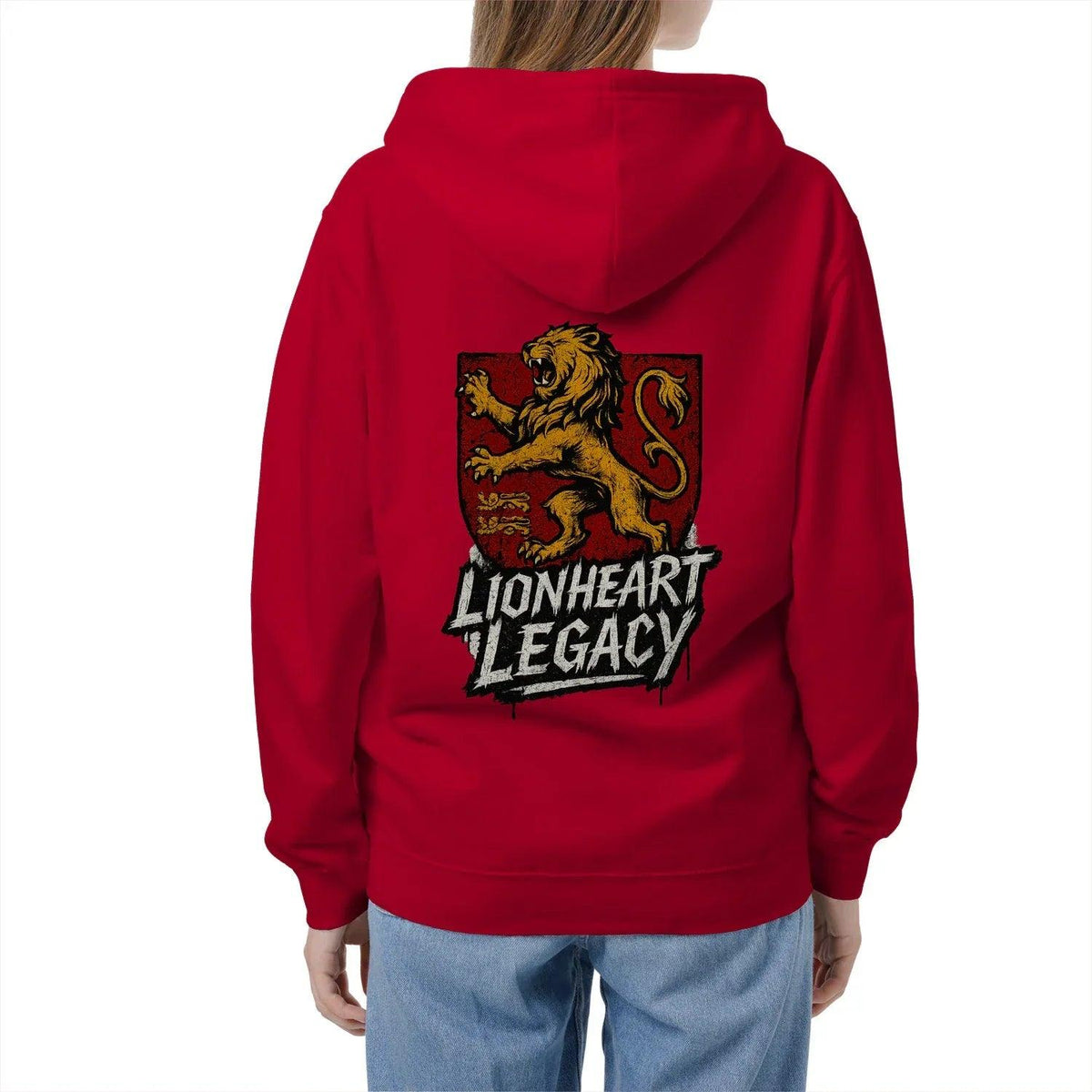 Celtic Lion Zip Hoodie - Lionheart Red Ribbed Hem Unisex - Celtic Wolfwear