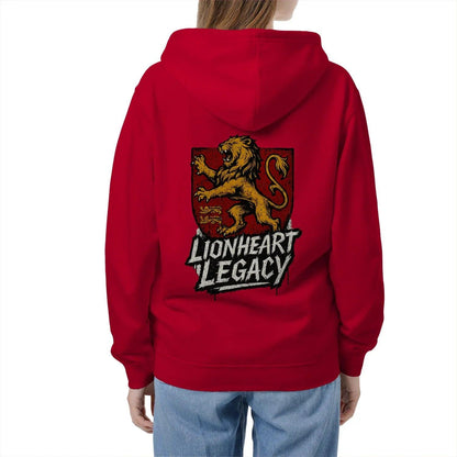 Celtic Lion Zip Hoodie - Lionheart Red Ribbed Hem Unisex - Celtic Wolfwear