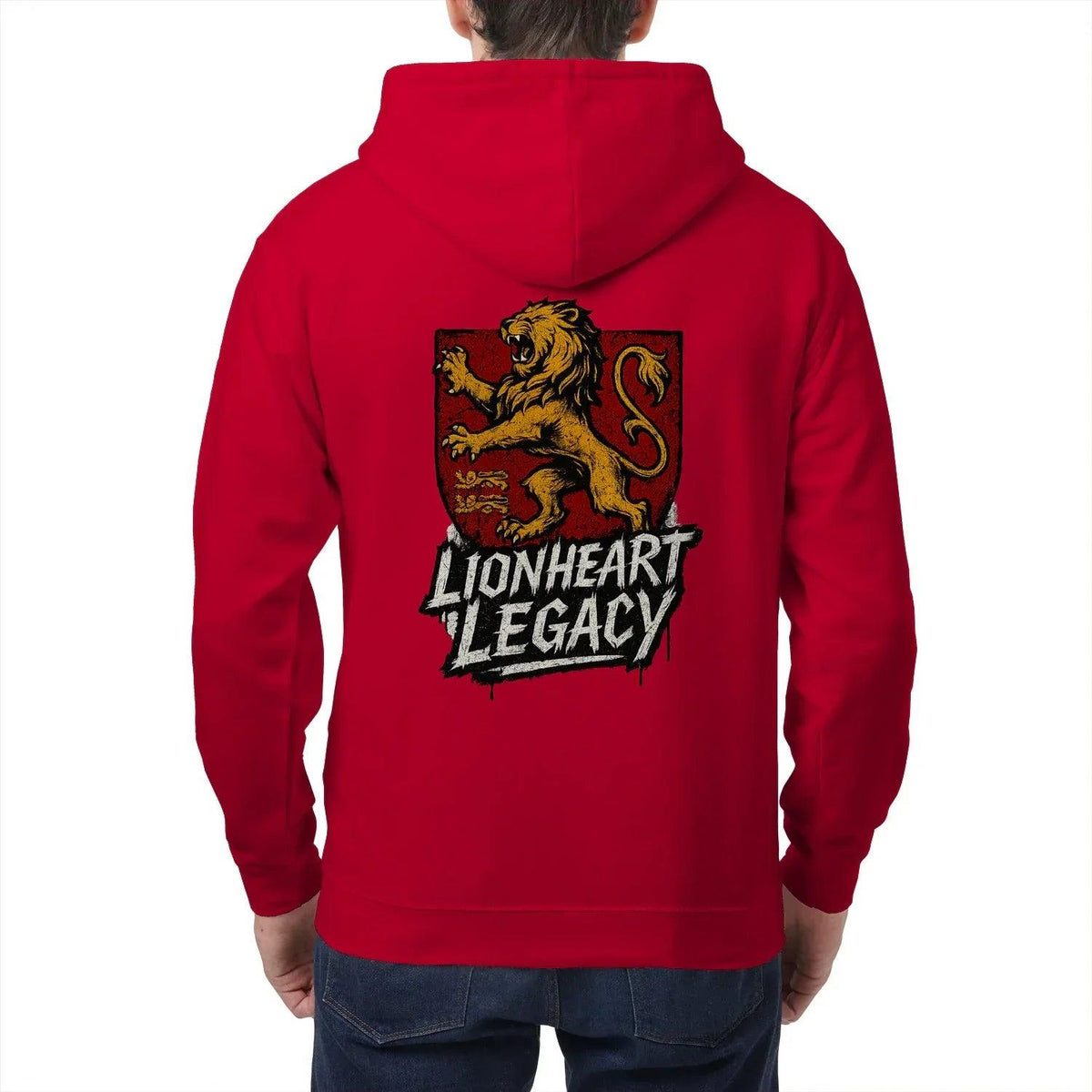 Celtic Lion Zip Hoodie - Lionheart Red Ribbed Hem Unisex - Celtic Wolfwear