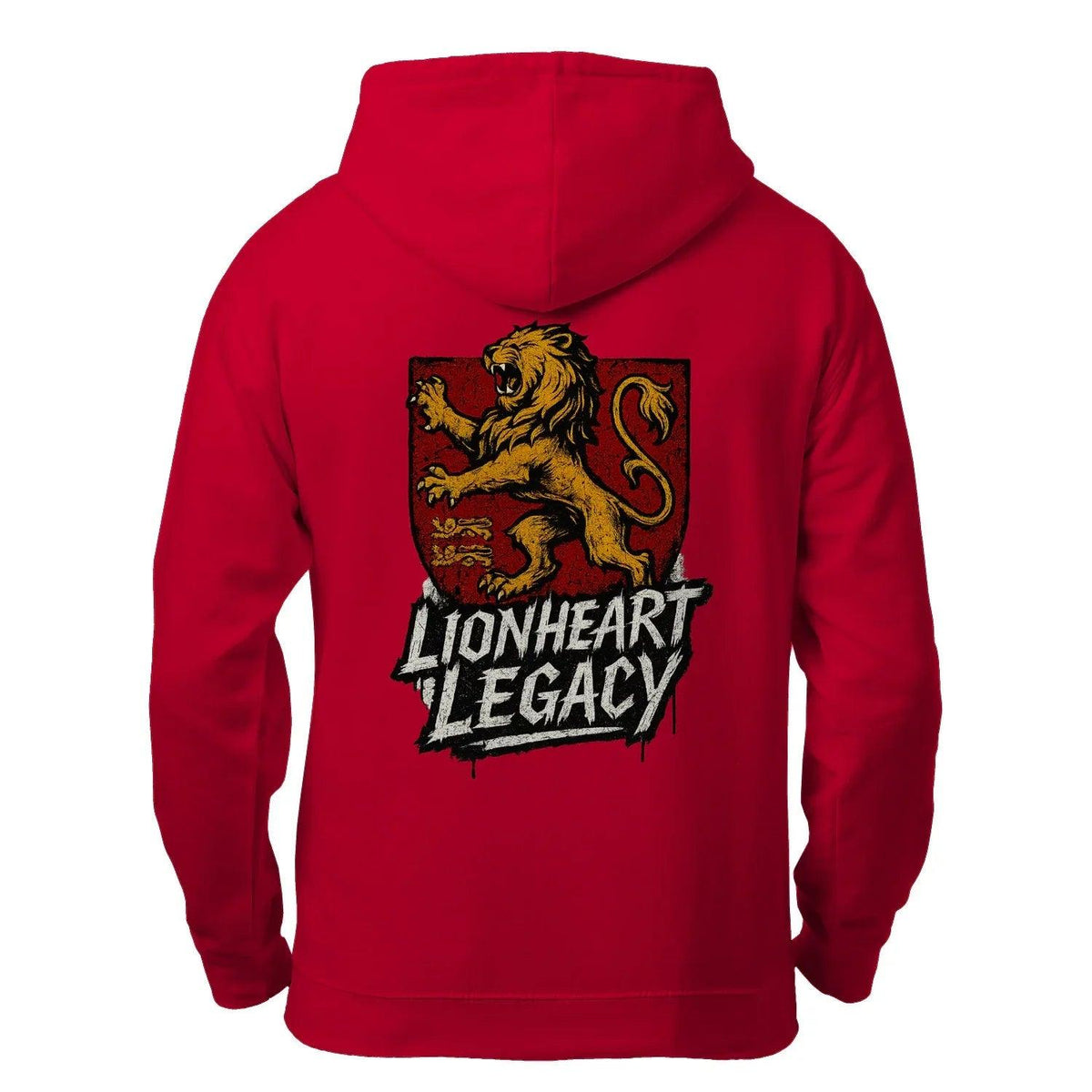 Celtic Lion Zip Hoodie - Lionheart Red Ribbed Hem Unisex - Celtic Wolfwear