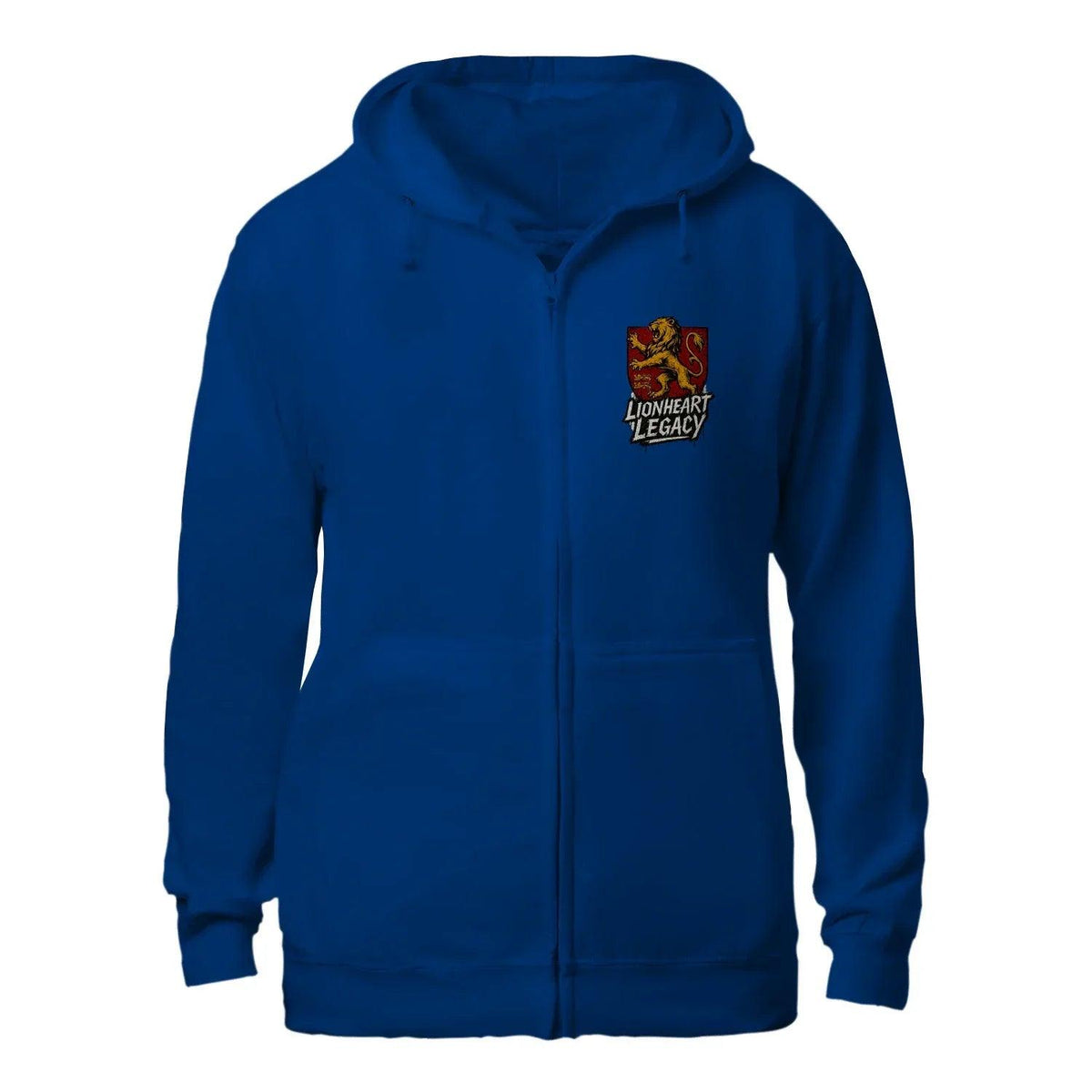 Celtic Lion Zip Hoodie - Lionheart Red Ribbed Hem Unisex - Celtic Wolfwear