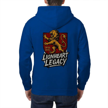Celtic Lion Zip Hoodie - Lionheart Red Ribbed Hem Unisex - Celtic Wolfwear