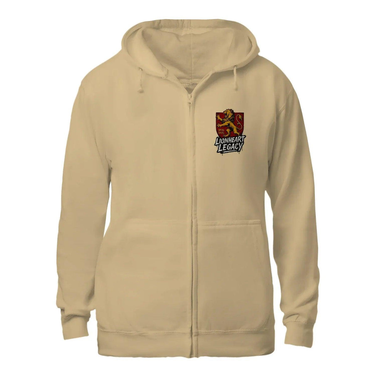 Celtic Lion Zip Hoodie - Lionheart Red Ribbed Hem Unisex - Celtic Wolfwear