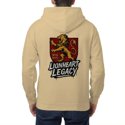 Celtic Lion Zip Hoodie - Lionheart Red Ribbed Hem Unisex - Celtic Wolfwear