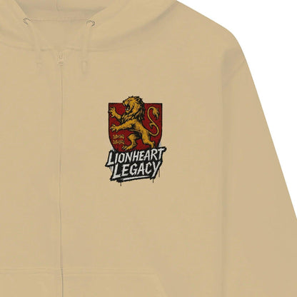 Celtic Lion Zip Hoodie - Lionheart Red Ribbed Hem Unisex - Celtic Wolfwear