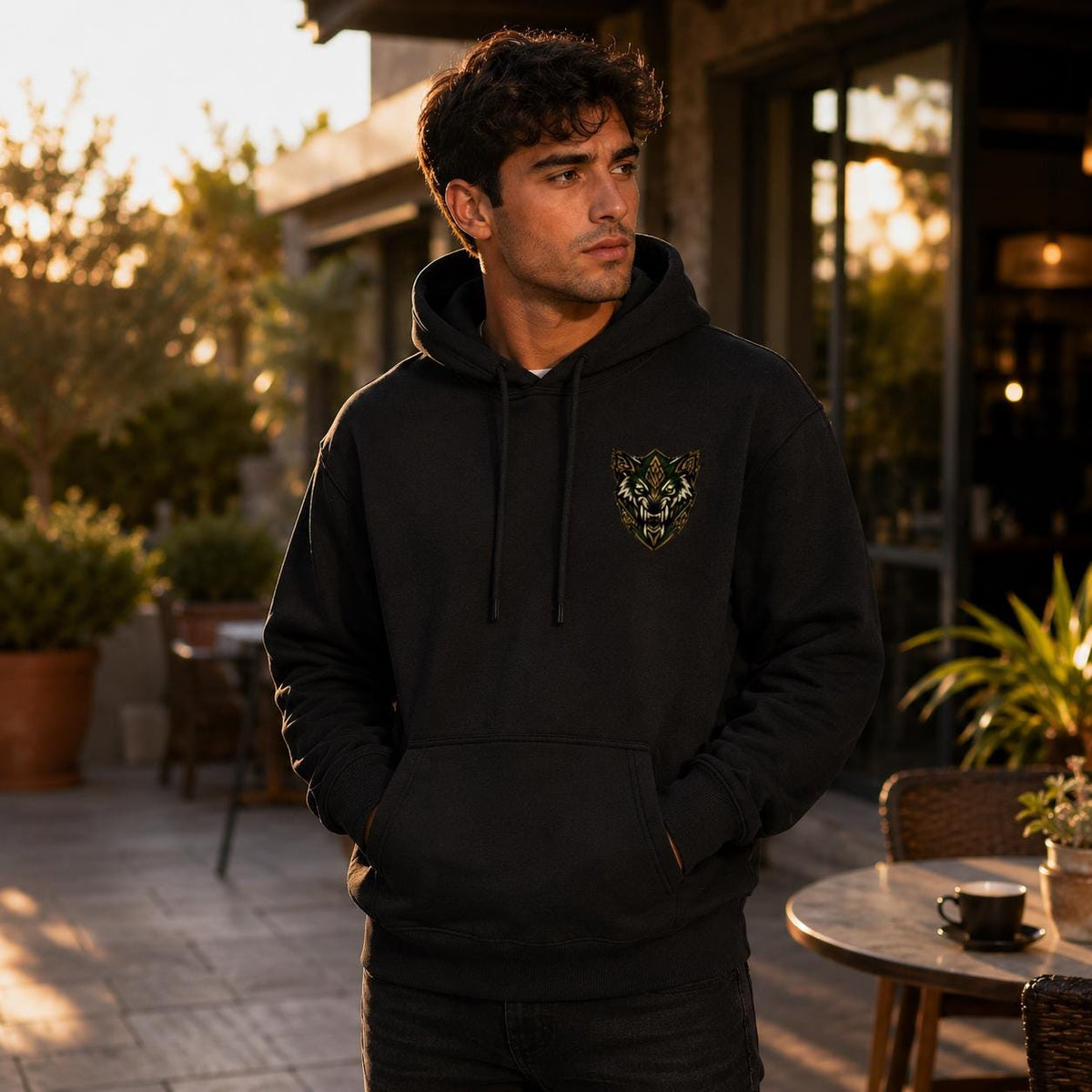 Celtic Wolf Hoodie, Introverted But Will Bite, Unisex Cotton-Blend Fleece, Forest Green Black White - Celtic Wolfwear